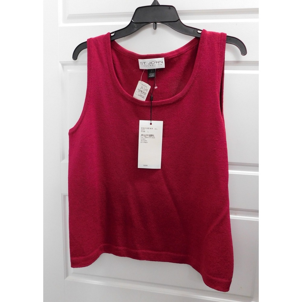 St John Collection Santana Knit Tank Azalea Red K910E93 $295rt sz L NWT